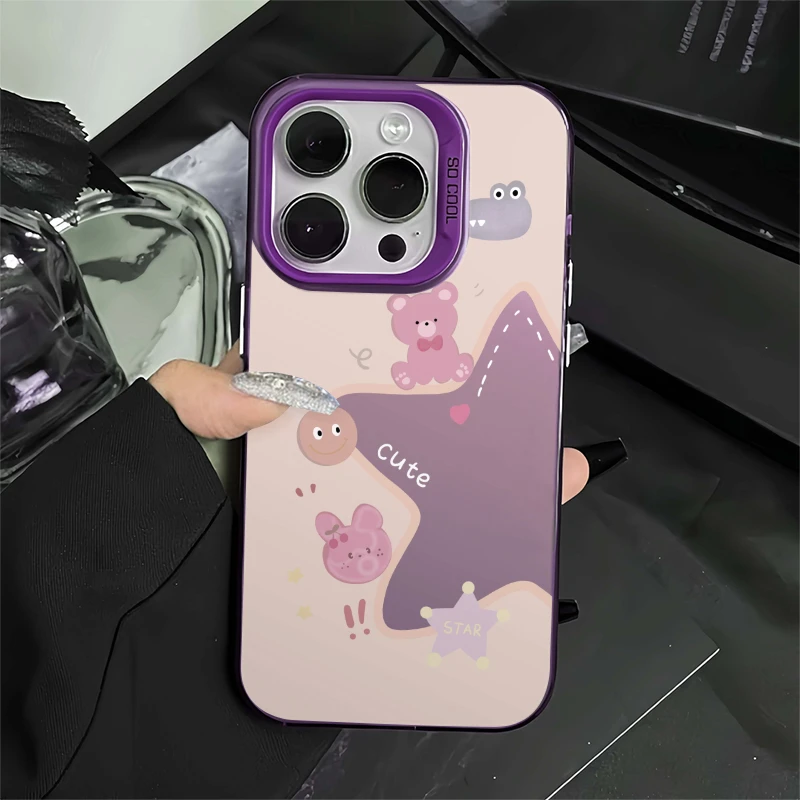 磨砂彩银星星iPhone15Promax苹果14大孔13/12创意11软边xs/xr硬套