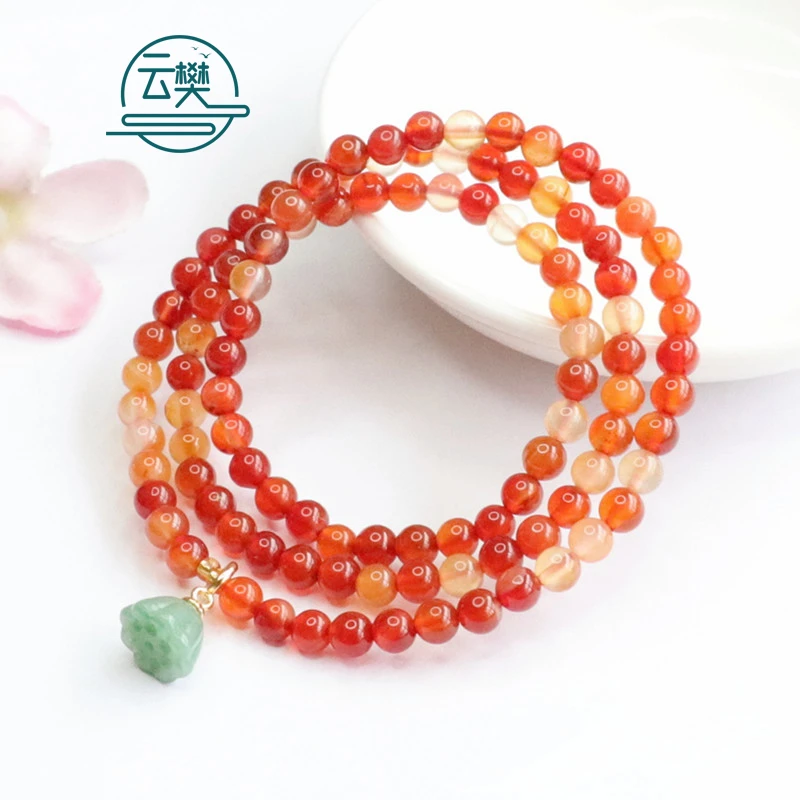 【出水芙蓉】天然红色玛瑙多圈手串玉髓手链女款轻奢国风渐变A024