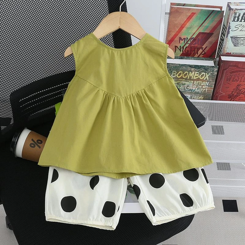 女童夏季背心套装宝宝时髦儿童新款洋气夏装吊带波点两件套时尚潮