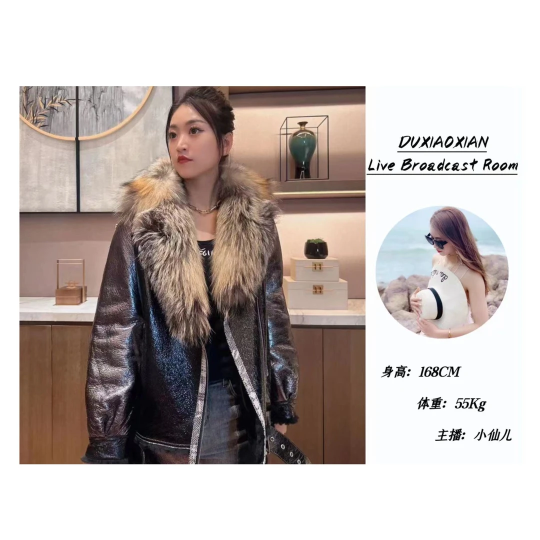 【杜小姐的店】39883设计师时尚皮毛一体大毛领原创款