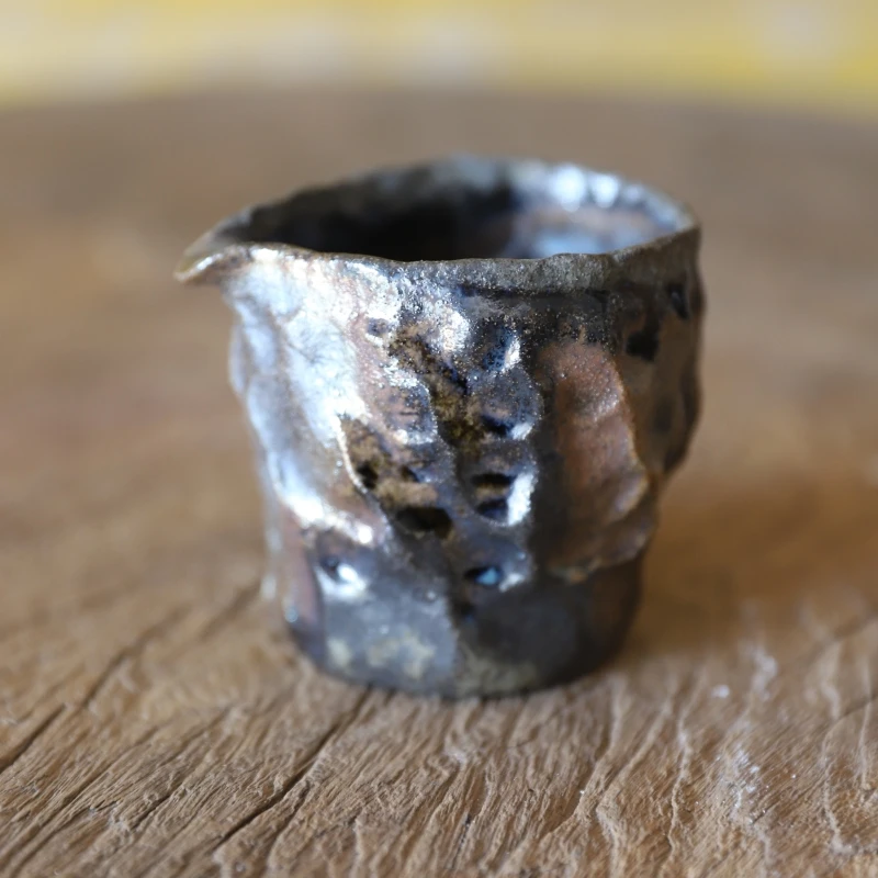 景德镇全手工手捏公道杯 匀杯柴窑高温烧成 自然落灰裸烧古拙侘寂