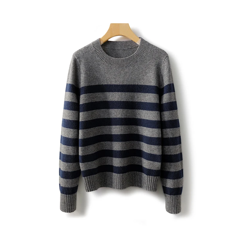 小禾同款~针织调味打底衫女士休闲圆领拼色显瘦显高