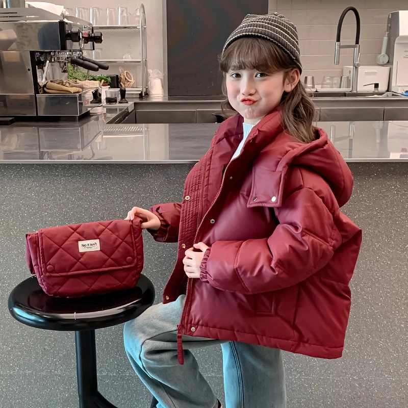女童冬装羽绒服外套儿童2024新款洋气大童冬季女孩白鸭绒红色短款