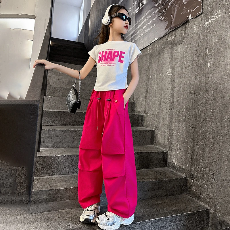 女童爵士服夏装2024新款蝙蝠袖小女孩街舞三色工装裤网红炸街潮款