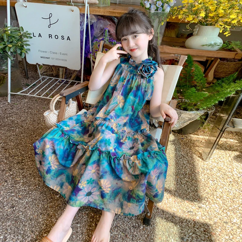 女童连衣裙夏季2025新款中大童夏装公主风法式小女孩度假连衣裙