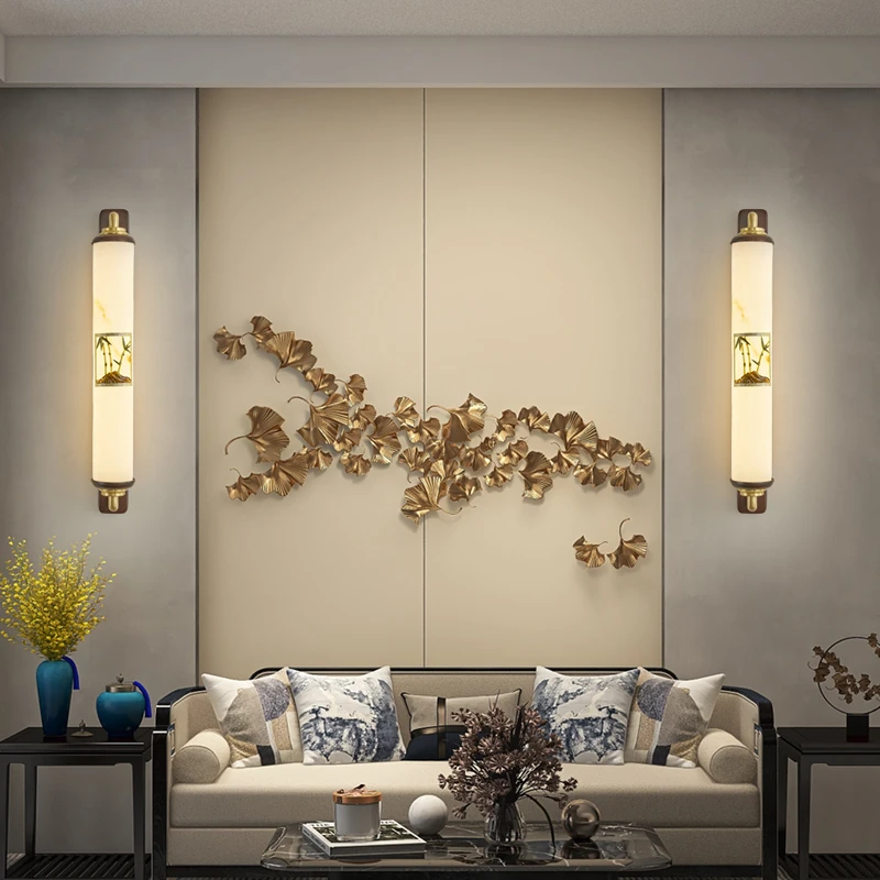 全铜新中式壁灯客厅电视背景墙卧室现代禅意中国风长条装饰墙壁灯