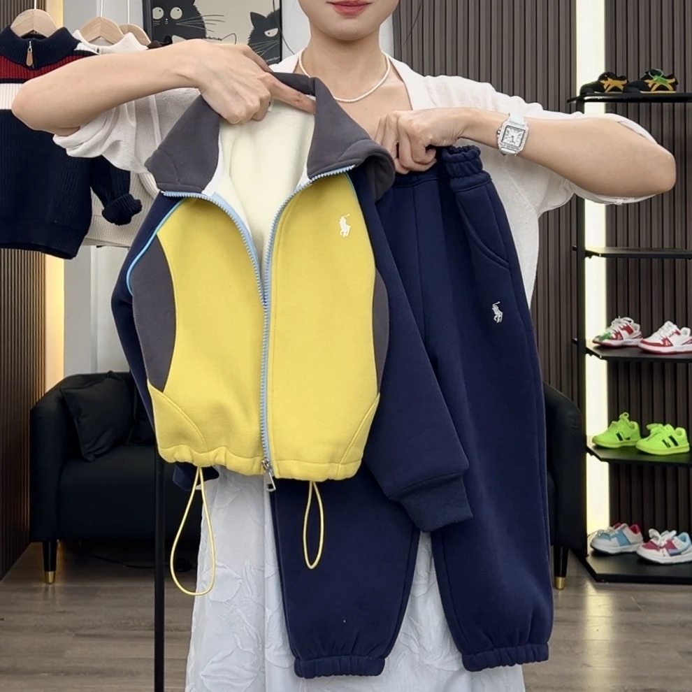 男童炸街加绒保暖卫衣套装秋冬洋气中大童宝宝加厚休闲运动两件套