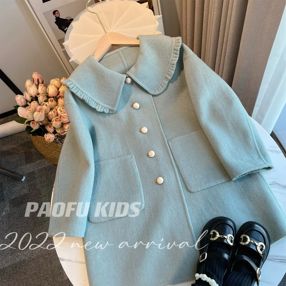 DY220960 冬季新款 雾灰绿 翻领双面大衣 冬季保暖大衣 中长款