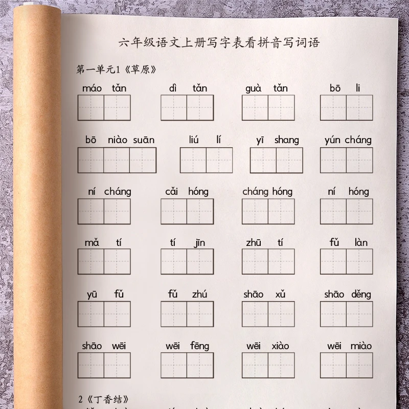 语文六年级上册写字表看拼音写词语识字表注音词语表练习本人教版