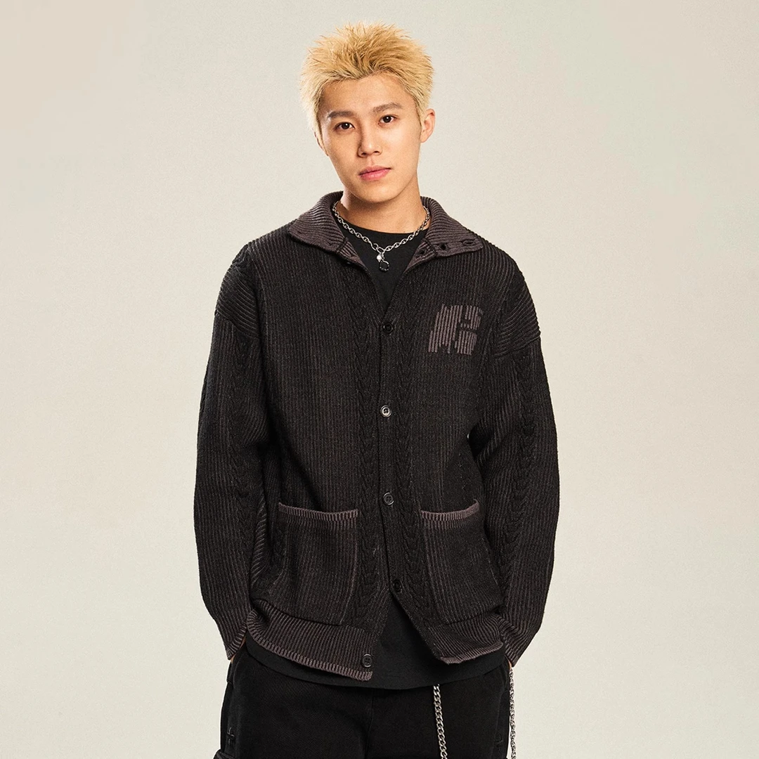 NSTNEW START发芽计划黑灰间条立领针织复古男款毛衣开衫外套女