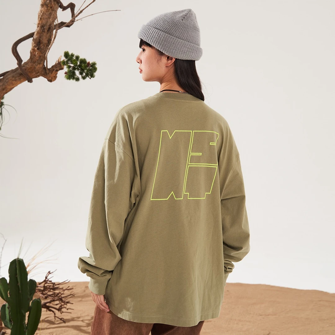 NSTNEW START/发芽计划专供横排LOGO情侣国潮圆领印花长袖T恤