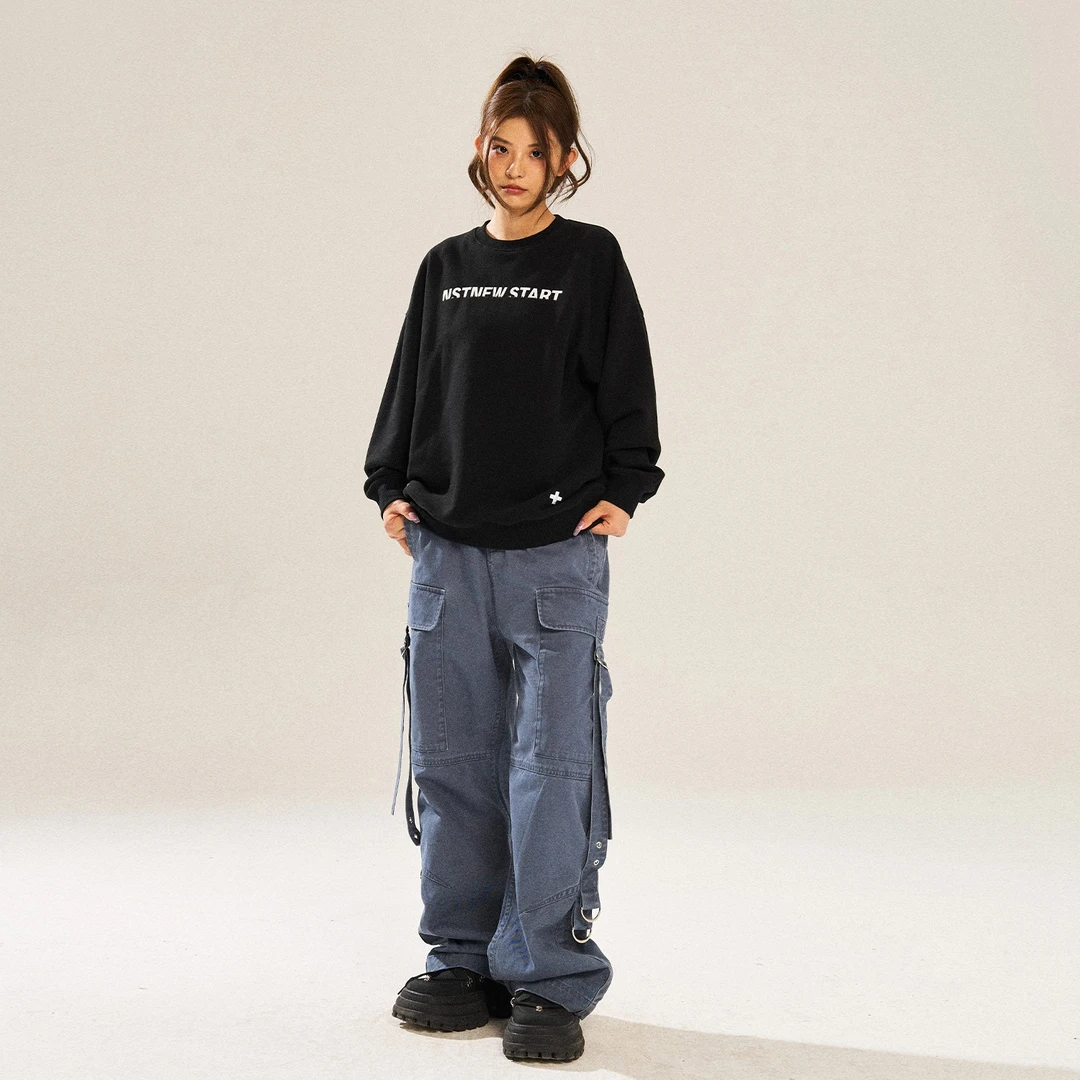 NSTNEW START发芽计划怀旧洗褪蓝色工装裤直筒裤男女同款宽松长裤
