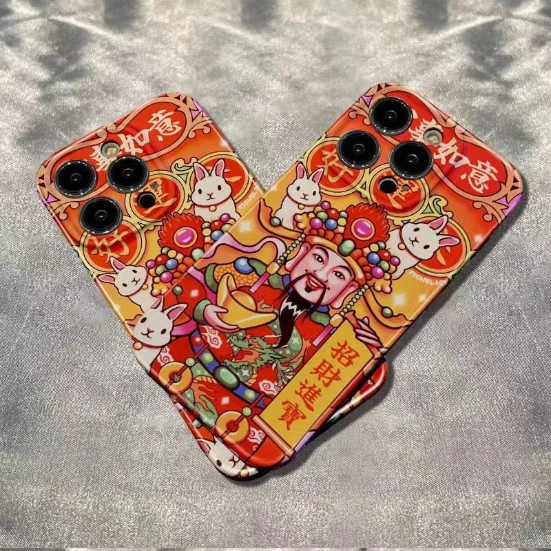 好运财神苹果15/华为/oppo/vivo/小米菲林手机壳个性创意全包防摔