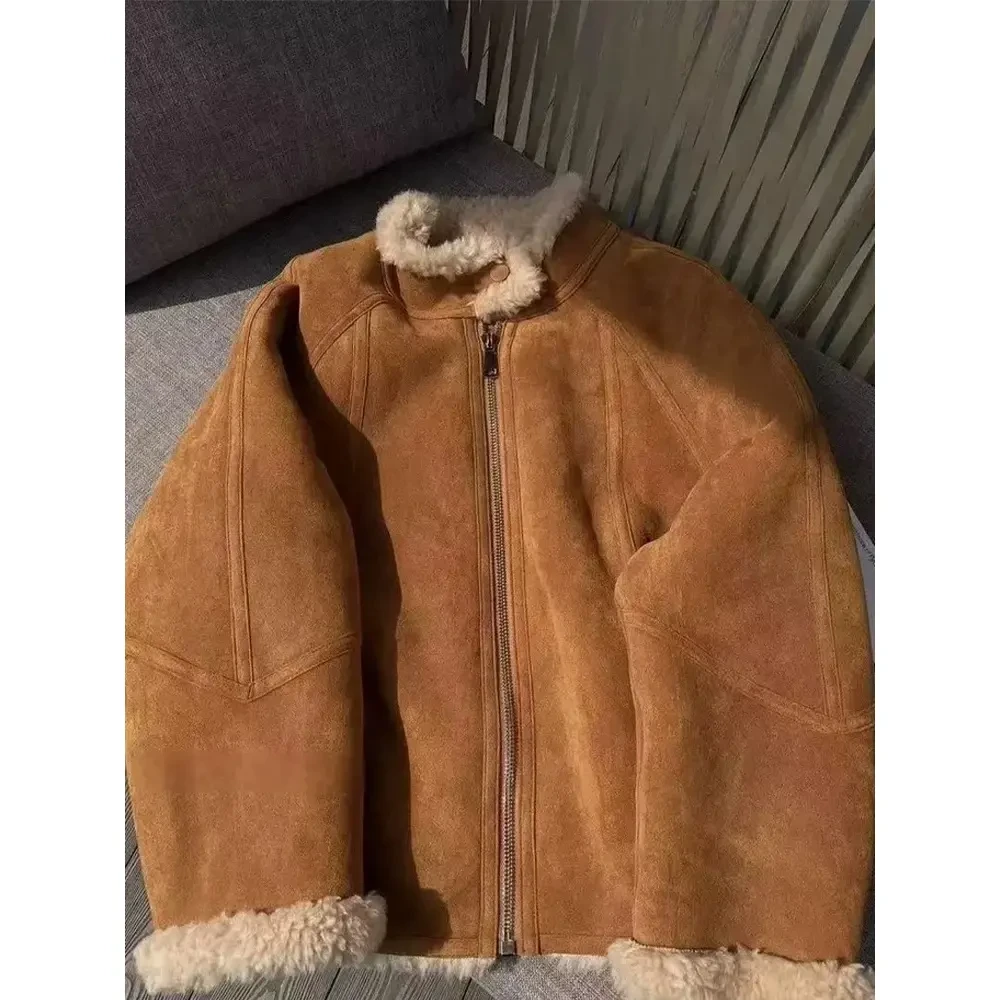 2024新款韩系通勤高端设计感机车服毛毛皮毛一体加绒加厚