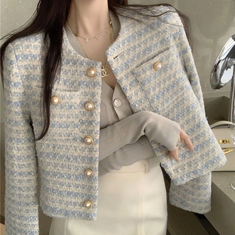 珍珠扣小香风外套女2024春季新款法式设计感小众宽松短款气质上衣