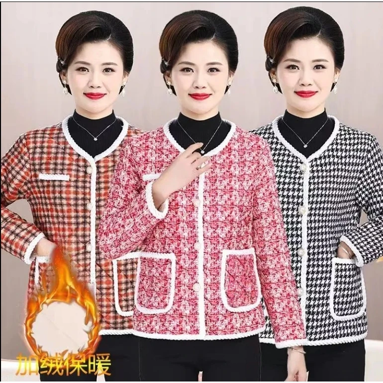 妈妈装冬季加绒加厚2023小香风保暖洋气休闲外套