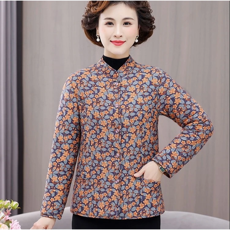 R13/15/16冬季棉服女大码宽松妈妈装中老年轻薄保暖棉袄时尚洋气