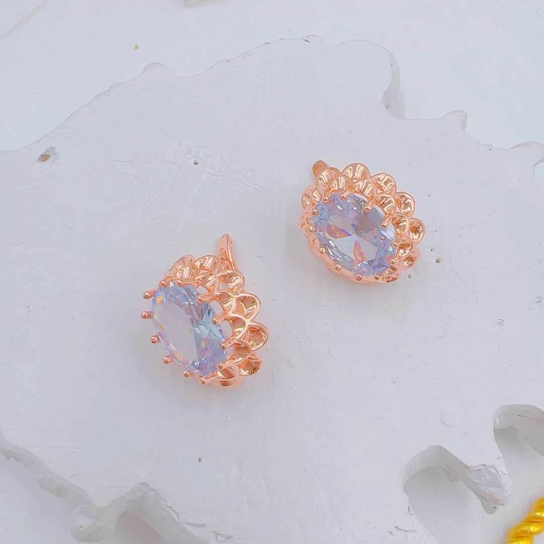 铜合金仿水晶耳饰 玫瑰金色 铜合金 耳环 不易掉色 不易过敏
