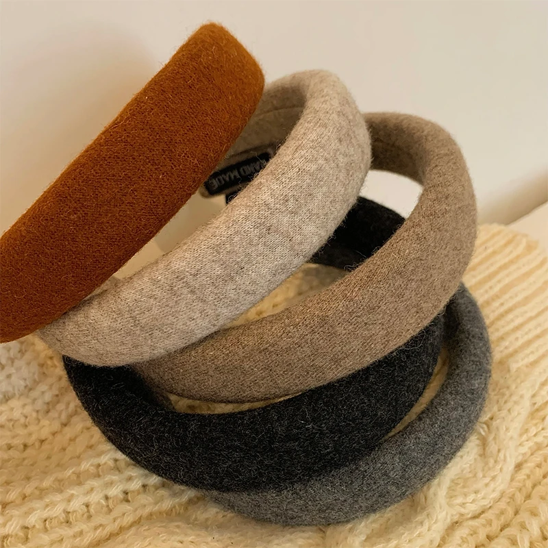 秋冬纯色羊毛呢高颅顶发箍女2024新款头箍百搭外出发卡洗脸头饰品