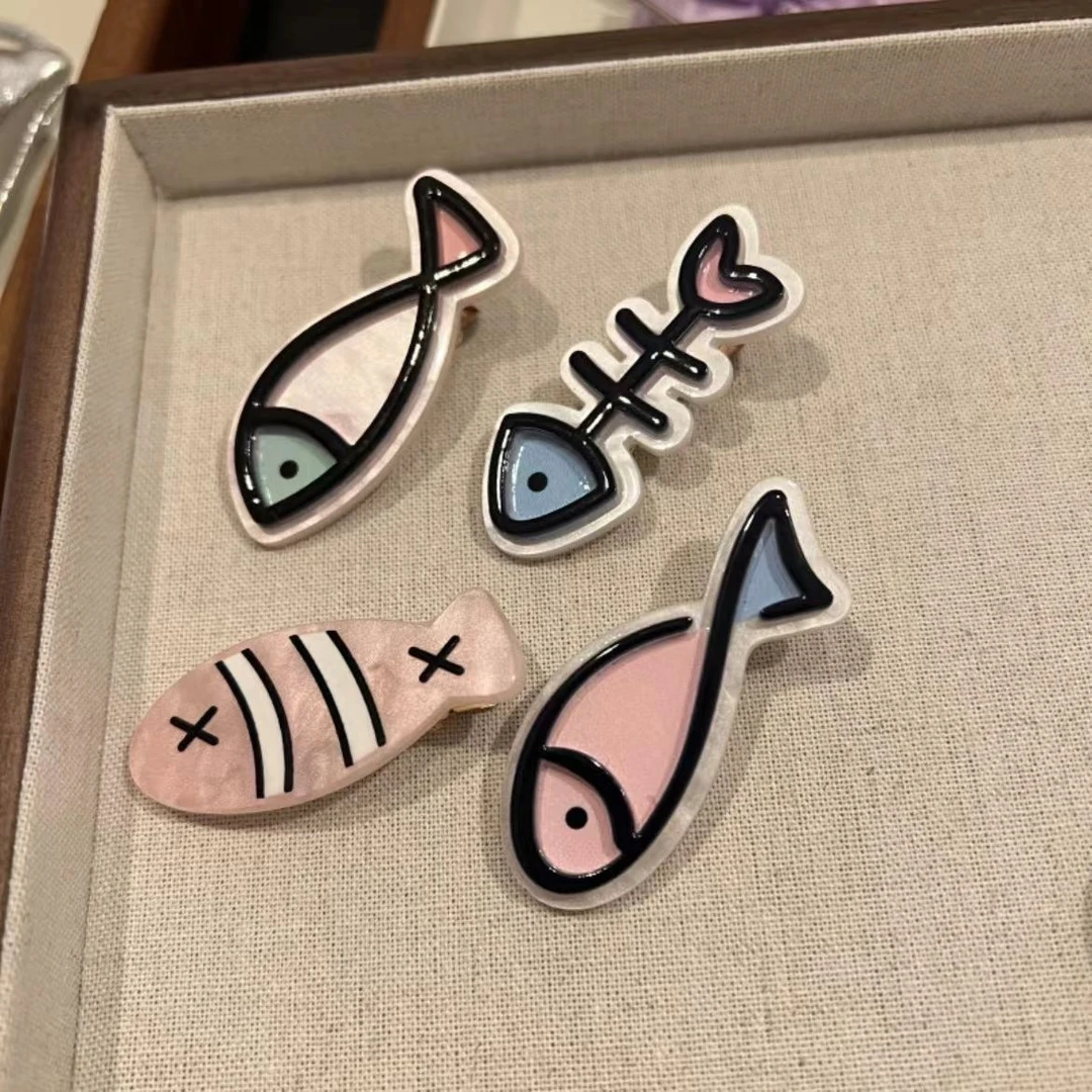 海洋系列小鱼鱼骨碎发发夹ins少女刘海夹碎发边夹多巴胺趣味夹子
