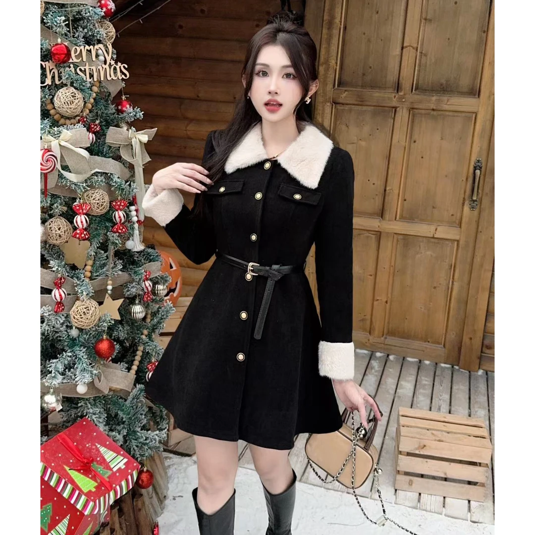 【现货清仓】毛领撞色夹棉时尚显瘦收腰慵懒风外套