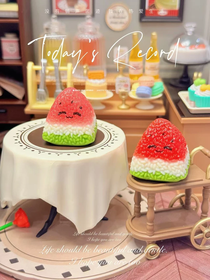 小雨定制【西瓜饭团】仿真食玩diy树脂配件玩具配