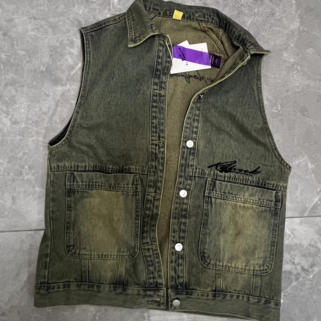 男女同款vintage刺绣牛仔背心