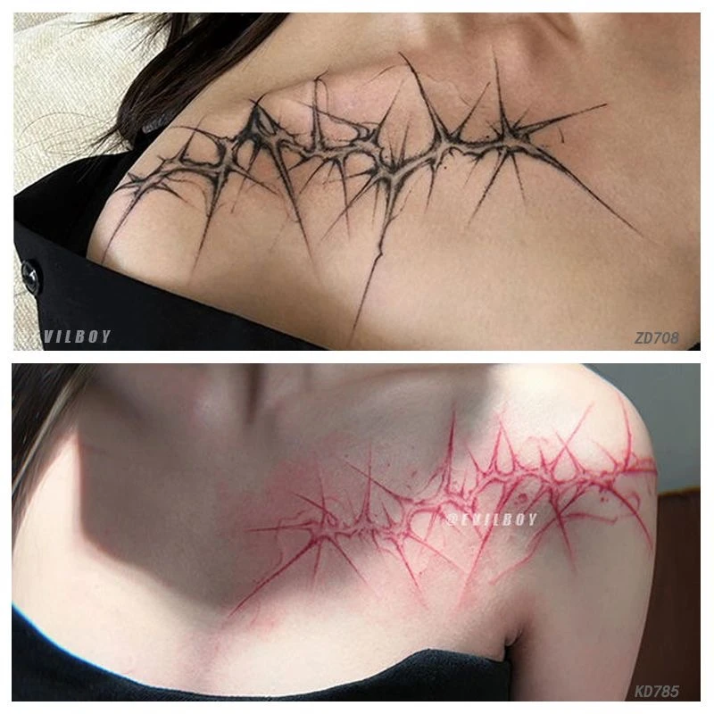 彩色荆棘纹身贴暗黑辣妹性感ins胸前锁骨霸气防水持久贴纸
