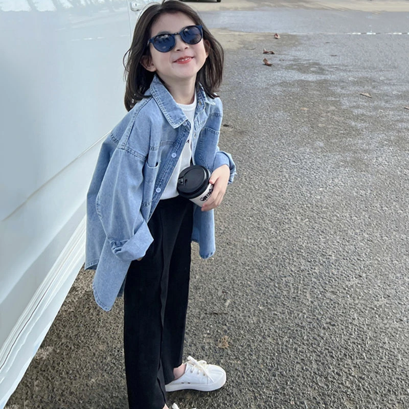 女童牛仔衬衫2025春季新款韩版宝宝百搭时尚长袖外套女童宽松上衣