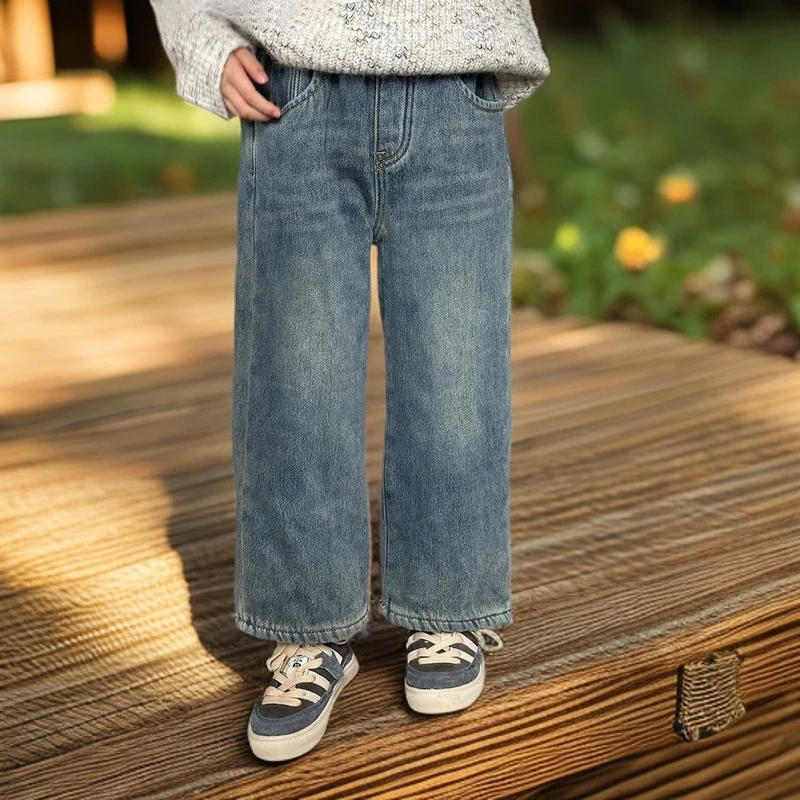 女童加绒牛仔裤2025冬季新款儿童休闲百搭直筒裤时尚洋气女童裤子