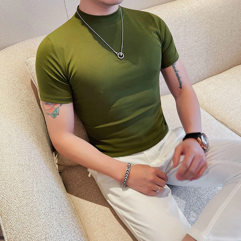 纯色短袖男款爆款2024新款薄夏季中领百搭修身上衣潮牌t恤男半袖
