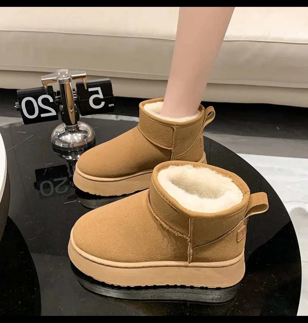 新款加厚网红冬季鞋厚底加绒防水防滑保暖棉鞋雪地靴女低帮雪地靴
