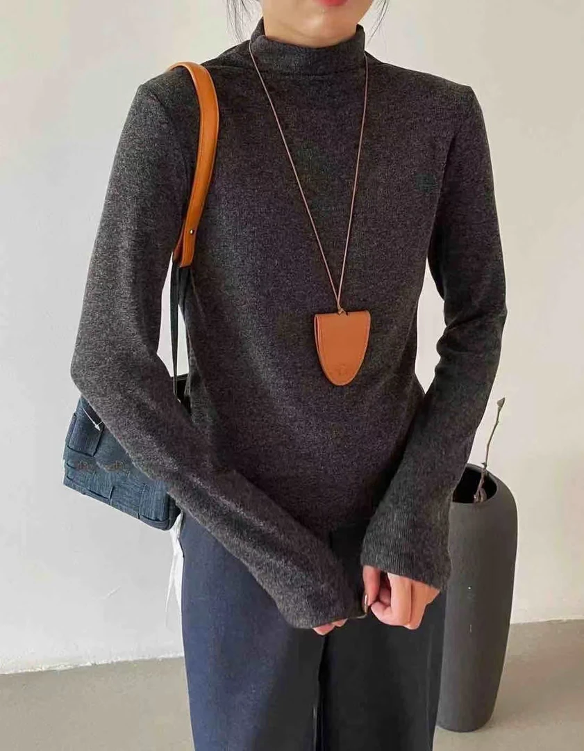 深灰色山羊绒衫女半高领毛衫内搭秋冬显瘦毛衣百搭针织打底衫上衣