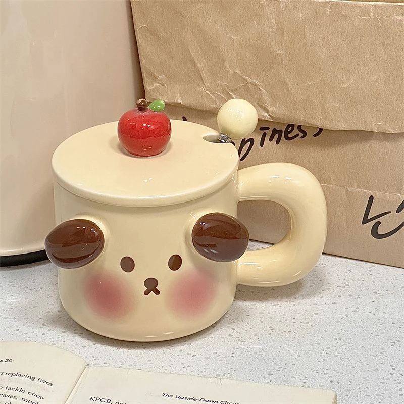 可爱小猪马克杯带盖勺情侣生日礼物陶瓷杯子女生办公室咖啡水杯男