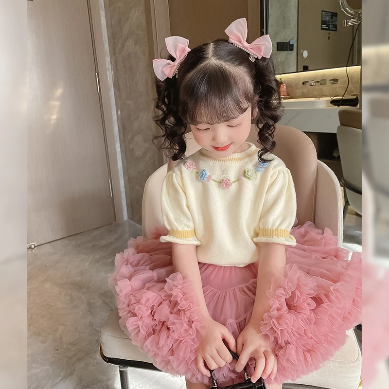 女童春季新款韩版花朵tutu裙套装女宝绣花洋气公主纱裙儿童国风