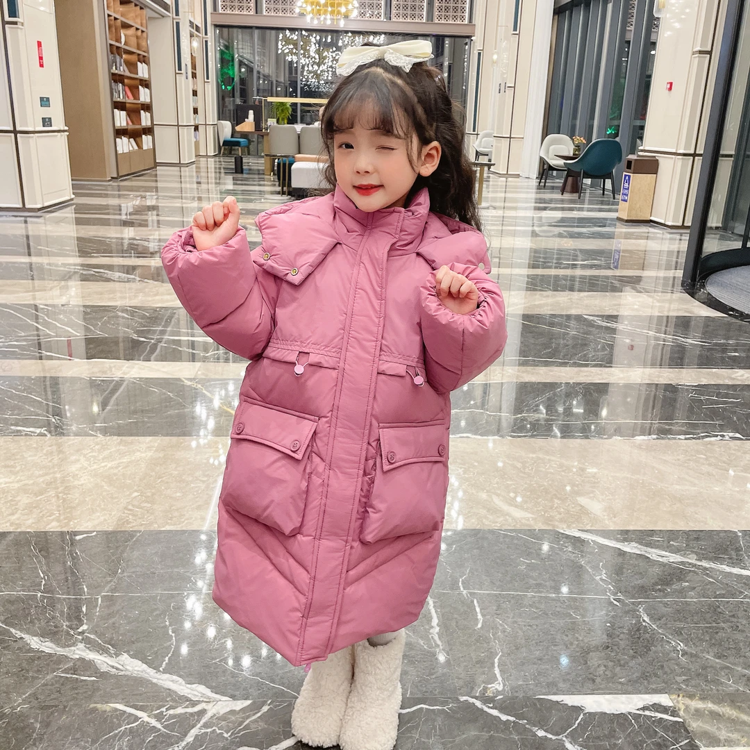 现货 90白鸭绒女童长款羽绒服厚实保暖韩版加厚保暖羽绒服