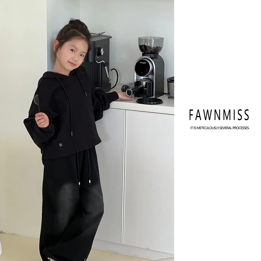 【山泉溯溪】童装2024秋款亲子显瘦宽松黑色长袖套装QK1183+1174