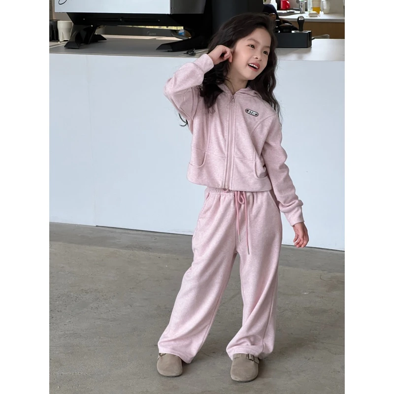 【桃枝气泡】女中大童韩系新款简约文艺宽松针织卫衣童装套装CK1079