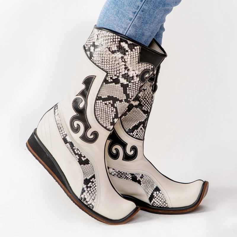 18-1白色夏季情侣休闲翘尖真牛皮真皮英伦潮流时尚潮流百搭高筒靴