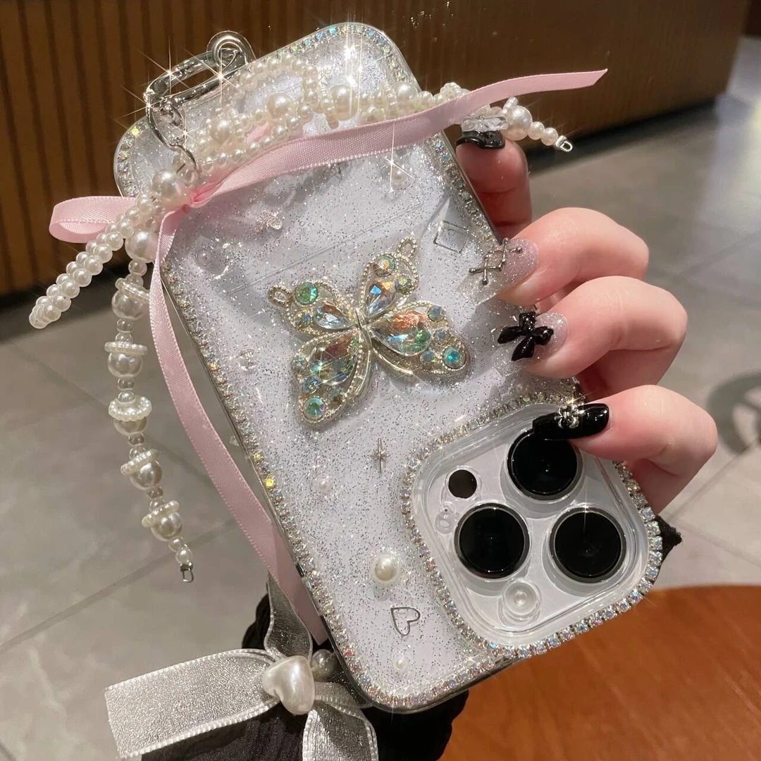缤纷水钻蝴蝶闪粉滴胶适用苹果iphone15华为oppo小米vivo手机壳