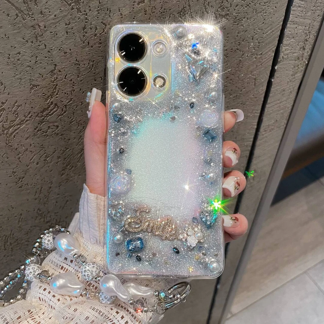 璀蓝星辰梦幻闪粉银滴胶iphone15华为oppo小米vivo原创轻薄手机壳