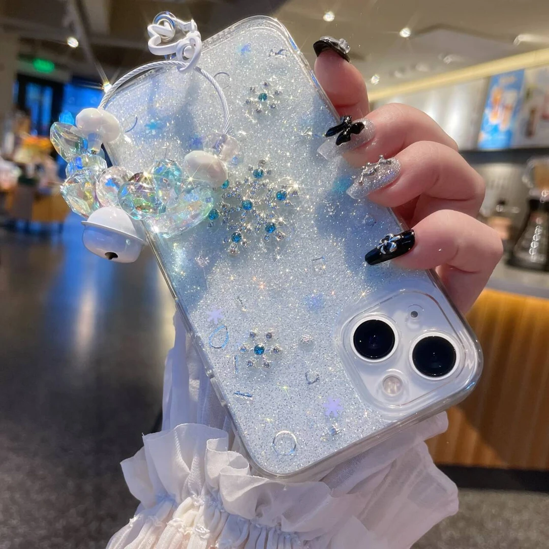 冰飘蓝色雪花小清新原创滴胶iphone15适用华为oppo小米vivo手机壳
