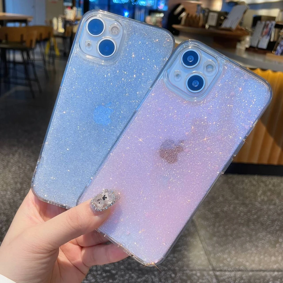 仙女细闪粉纯色夏日原创适用滴胶iphone15华为oppo小米vivo手机壳