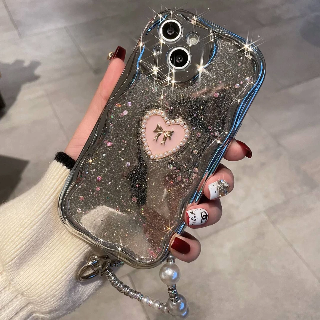 闪粉爱心时尚iphone15华为oppo小米vivo滴胶防摔电镀银闺蜜手机壳