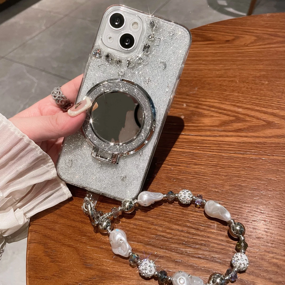 纯净水钻镜子支架ins风滴胶适用iphone15华为oppo小米vivo手机壳