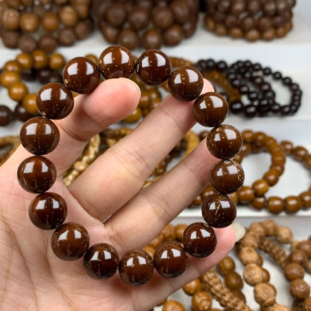 紫金鼠绕指柔三眼菩提子13+mm半实心正圆光珠手串高油高密