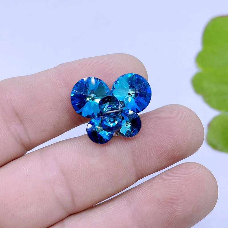 铜合金仿水晶胸针 时尚胸针蓝色精致满钻小胸花百搭防走光扣胸饰