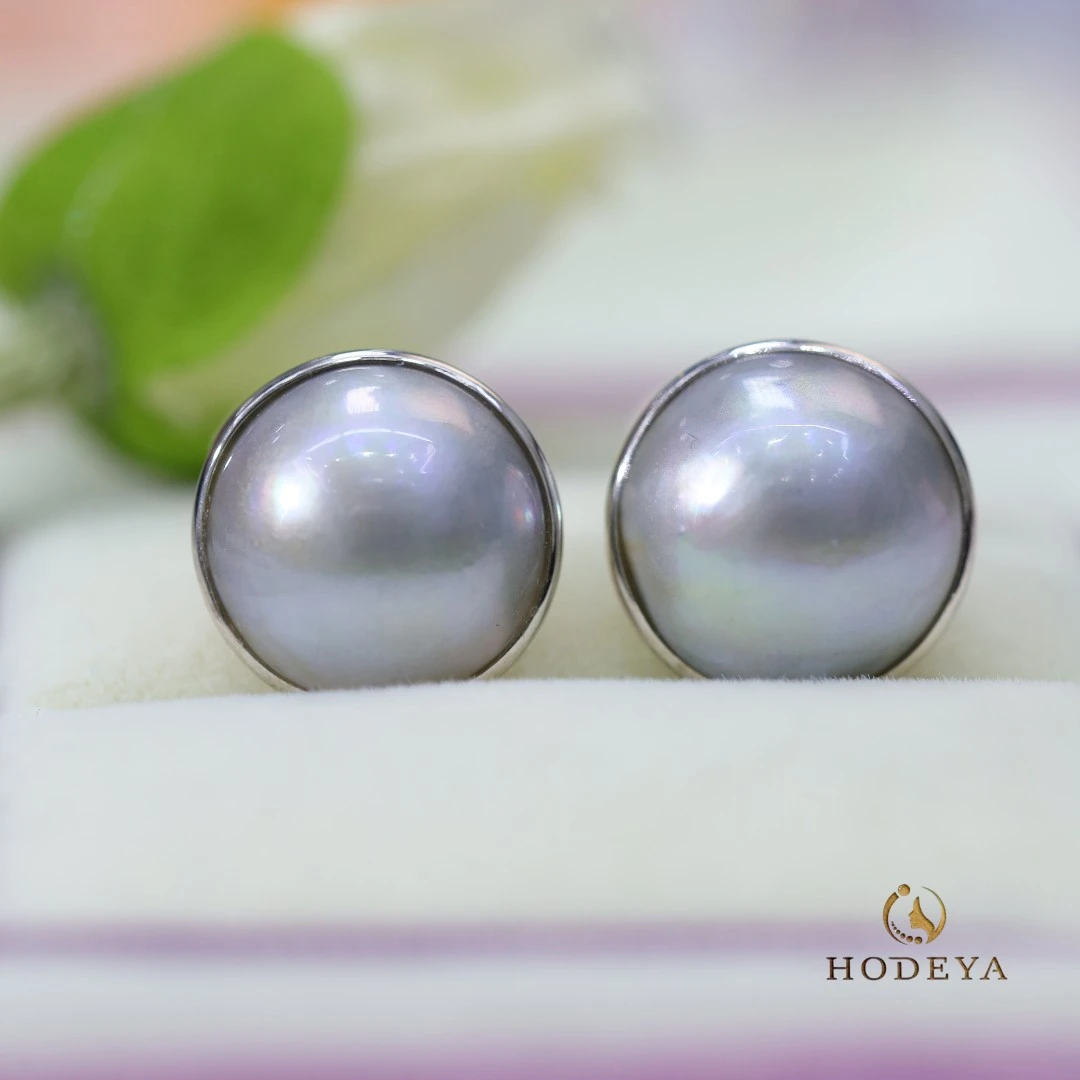 Hodeya【魅影灰】海水马贝珍珠耳钉18K金12-13点位经典镜面·HD-3049