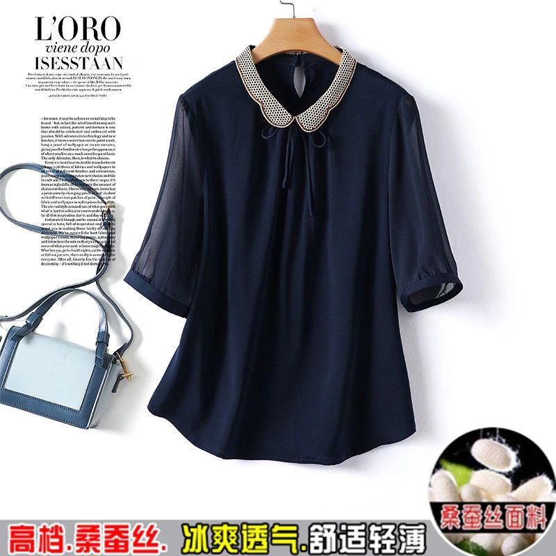 苏杭真丝上衣女t短袖衬衫2024夏季妈妈时尚小衫高端桑蚕丝T恤