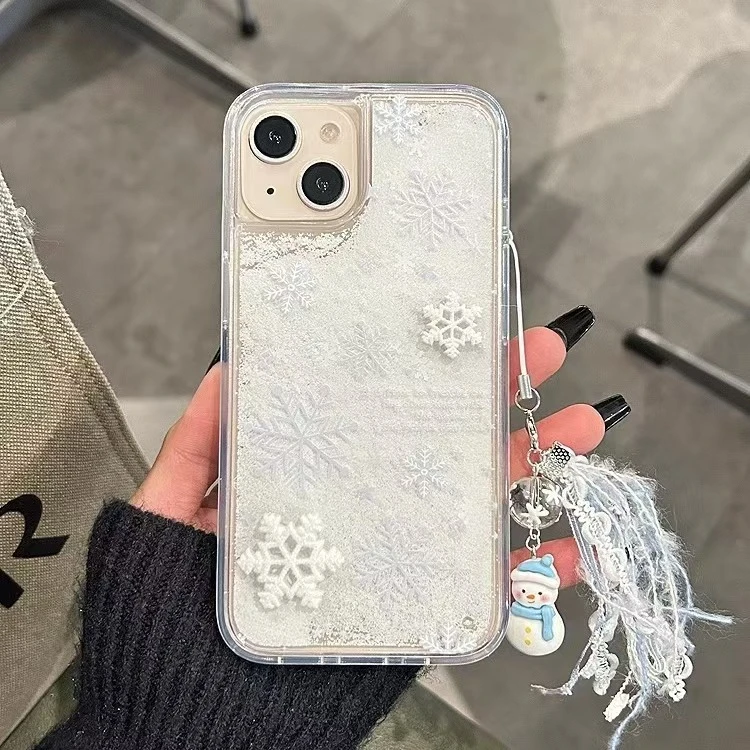 ins浪漫雪花可流沙iPhone16手机壳适用于iPhone15新款14/13白色